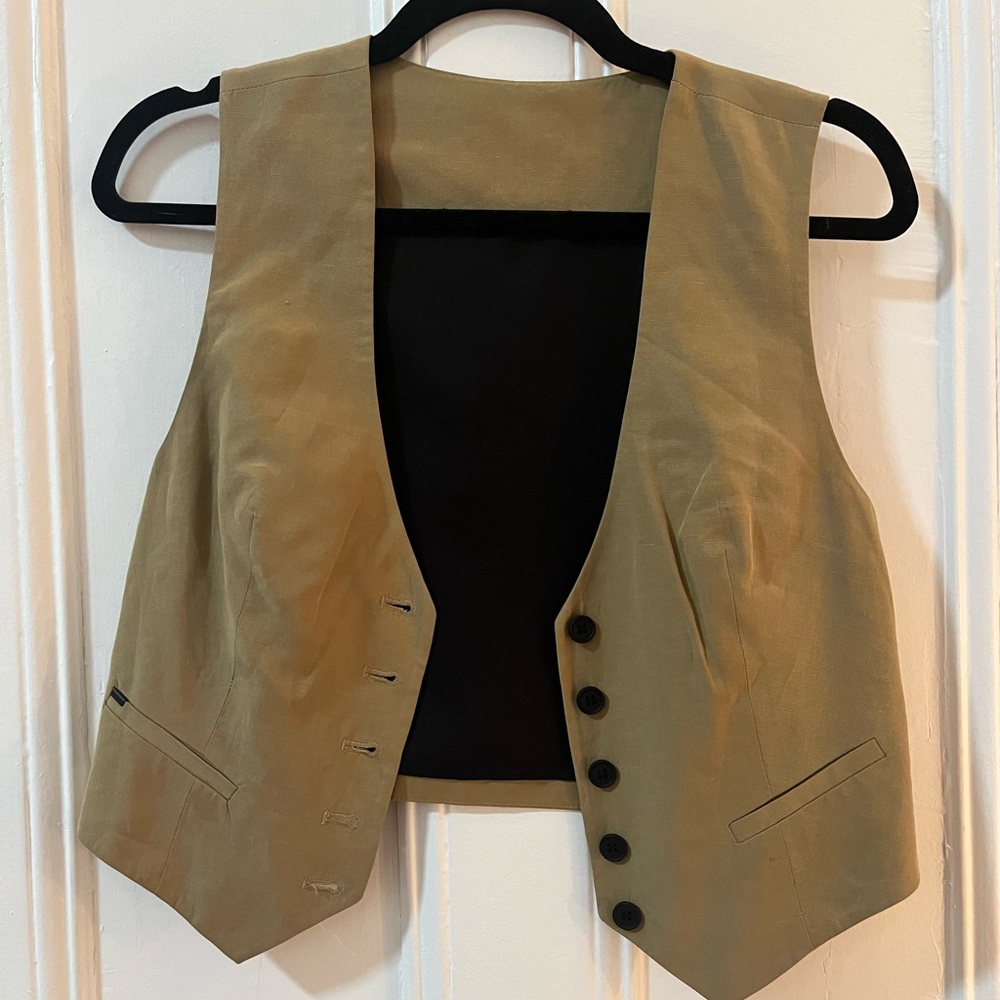Allsaints fitted vest khaki button down NWOT